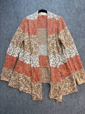 Lucy & Laurel Women's L Alpaca Wool Blend Leopard Colorblock Open Cardigan